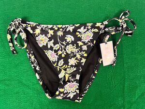 NEW Shade Shore Women's Low Rise Cheeky Bikini Bottom Black Floral Large 12-14